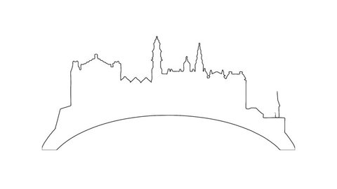 Amsterdam. City view. city silhouette ink drawing, animation