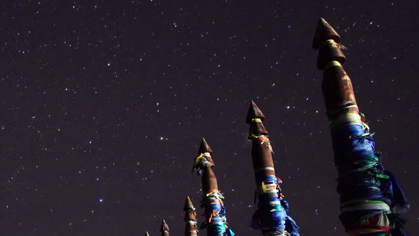 Serge Poles. Starry night over the island Olkhon. Burkhan Cape, Olkhon island, Lake Baikal, Irkutsk region, Russia. Full HD
