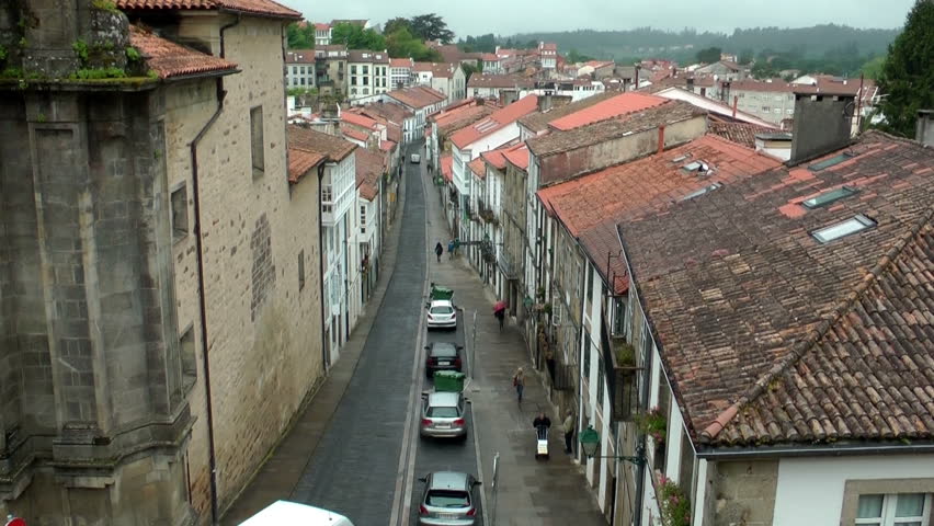 SANTIAGO DE COMPOSTELA - MAY 14th,2016 - City street, shot from the upper bridge