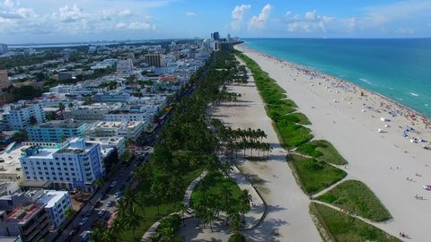 AERIAL - Collins Avenue in Miami - South Beach. 