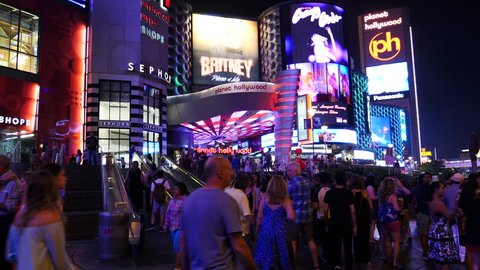 Crowds Outside of Planet Hollywood Casino at Night - Circa July 2016
