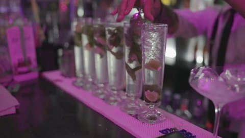 Process of preparation of the cocktail by the bartender in the nightclub