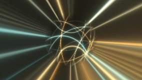 A motion graphic video animation clip with a ball shape eminating beams of light.