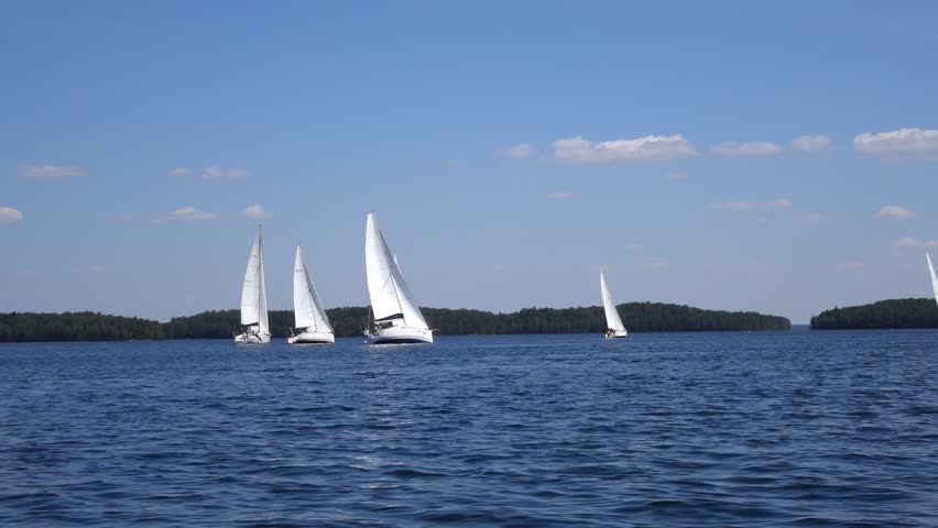 Sailboats floating on blue water summer.Competition sailboats.Yacht and beautiful seascape.