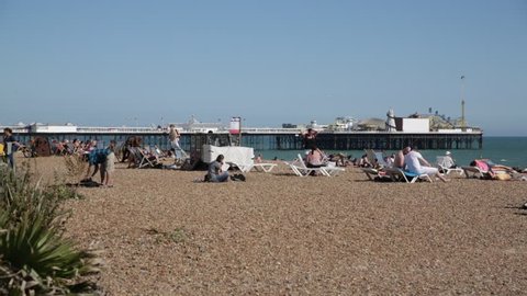 Brighton Beach England: very hot sunny day