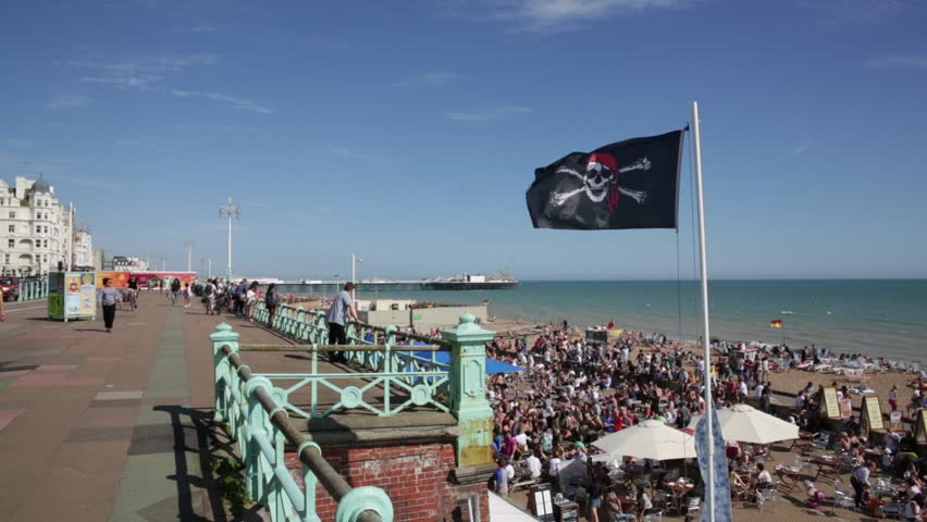 Pirate flag on a Brighton Beach, England