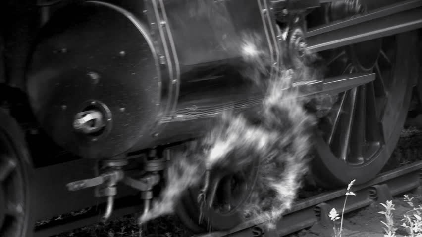 Close up of steam train wheels