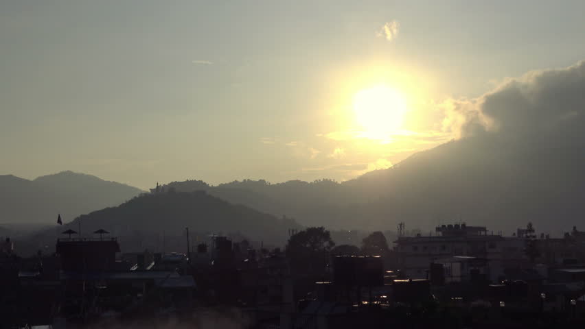 Misty sunset over the city of Kathmandu, Nepal