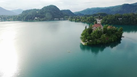Top view of the Church of the Assumption of the Virgin Mary on the Lake Bled