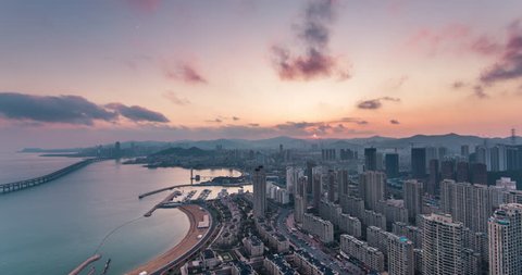 Dalian Skyline,April 2016,time lapse,China,Aerial view of high-rise buildings in Xinghai Park