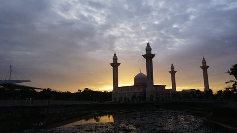 Kuala Lumpur, 21 July 2016: Bukit Jelutong Mosque view sunrise with reflections. Timelapse HD