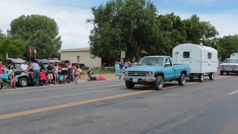 FOUNTAIN GREEN, UTAH - JUL 2016: Sheep Camp home on the range rural community Fast Part 3. Fourth of July, American celebration for freedom rural town. Parade reflects community values family morals.