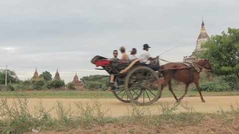 Traditional Horse And Cart In Front Of Shwesandaw Pagoda In Bagan Myanmar (Burma)