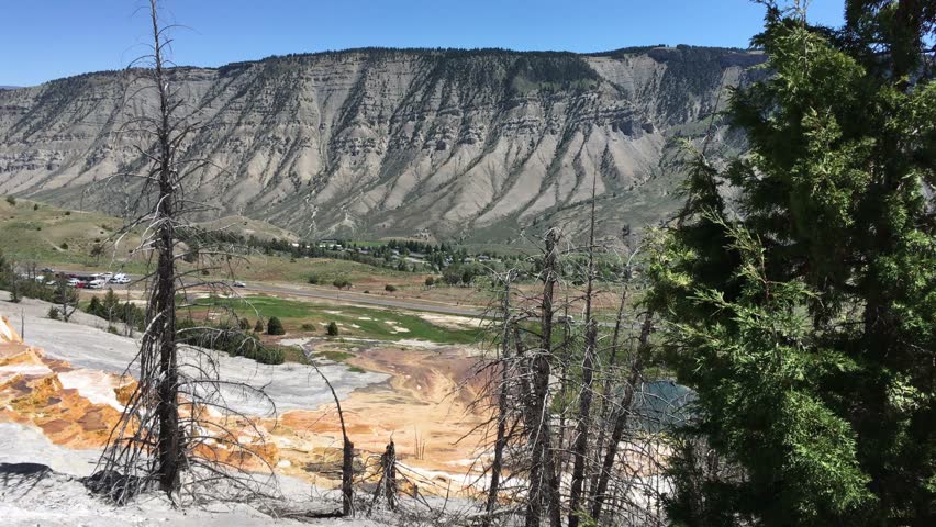 Mammoth Hot Springs is a large complex of hot springs on a hill of travertine in Yellowstone National Park
