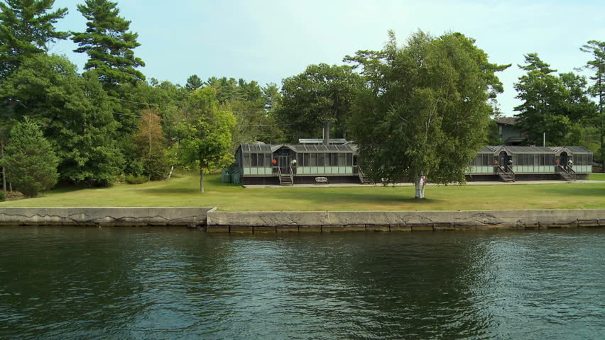 From Boat point of view. Passing empty summer resort in early autumn at Georgian Bay, Lake Huron, Canada.