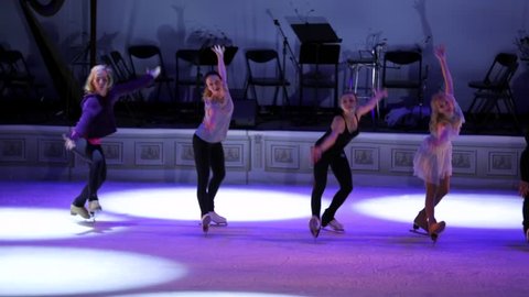 MOSCOW, RUSSIA - JANUARY 12, 2016: Full rehearsal of theater of ice miniatures perfomance anniversary program "We are 30" under direction of I.Bobrin. Actors of "The Nutcracker" dance on ice