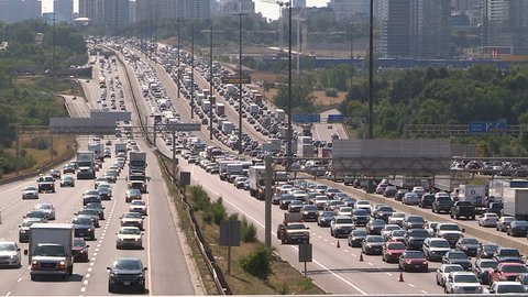 Toronto, Ontario, Canada July 2016 Epic rush hour gridlock traffic jam on Toronto highway 401