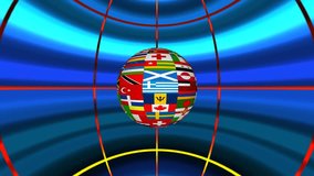 A motion graphic video animation clip with a world flag globe and NEWS Flash text.
