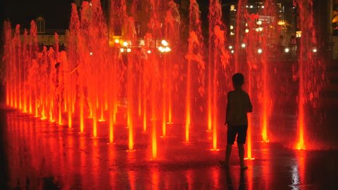 QUEBEC CITY, CANADA on July 13th: Children run through fountains in Quebec City, Canada on July 13th, 2016. Quebec City is the capital of the province of Quebec in Canada.
