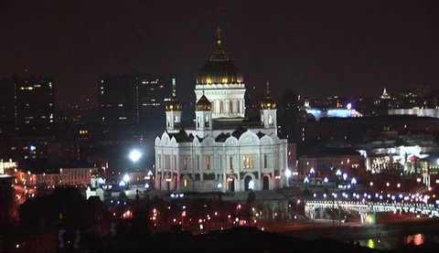 Cathedral of Christ the Savior by night, Moscow, Russia