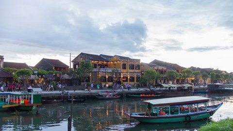 HOI AN - July, 2016: Hyperlapse and Timelapse of Hoi An old city dusk until lights up on July, 2016 Hoi An, Vietnam.