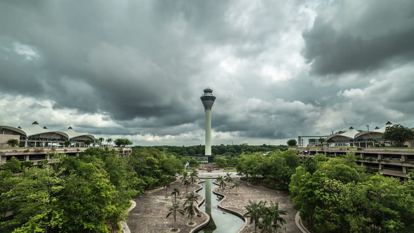Dispatching Tower in the Kuala Lumpur International Airport KLIA. 4K Timelapse - Kuala Lumpur, Malaysia, June 2016.
