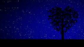 Heart Shaped Tree Swaying Gently in Breeze Against Blue Starry Sky
HD