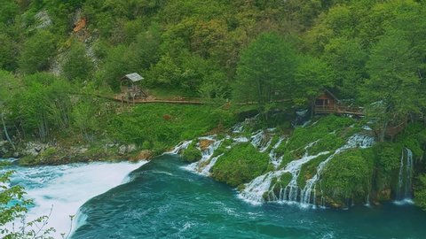 Beautiful nature of the Una river which flows through the karst landscape, producing Strbacki buk waterfall and spanning the border between Croatia and Bosnia and Herzegovina.