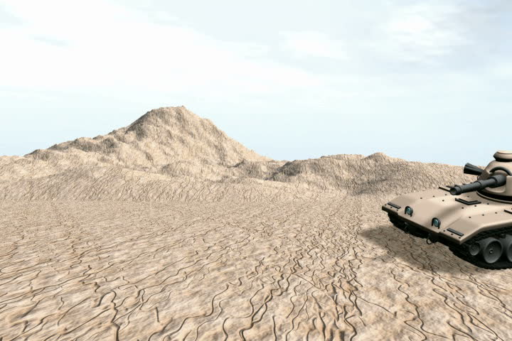 Military tank in desert NTSC 3D