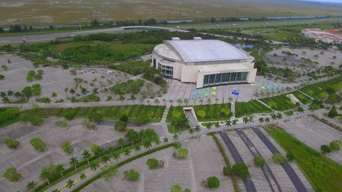 SUNRISE - JULY 21: Aerial video of the BB&T Center home to the Florida Panthers hockey team located at 1 Panther Pkwy and opened in 1998 July 21, 2016 in Sunrise FL, USA
