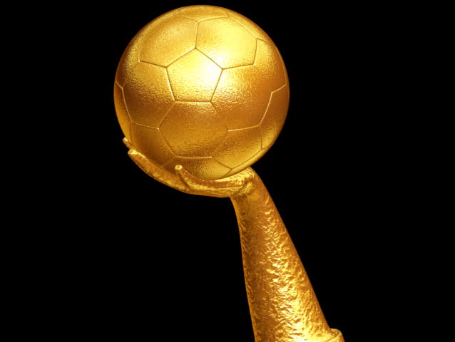 Gold soccer ball rotating on hand,LOOP