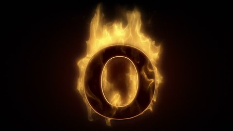 Fiery letter O burning in loop with particles