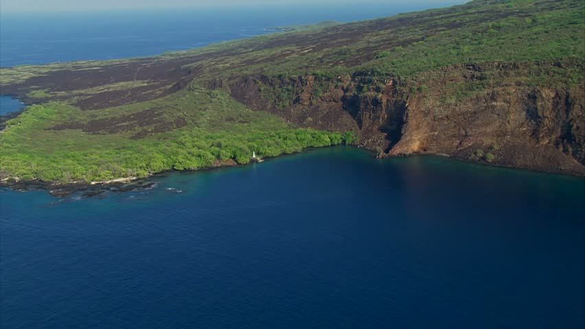 Aerial of Captain Cook Monument in Kealakekua Bay, Hawaii