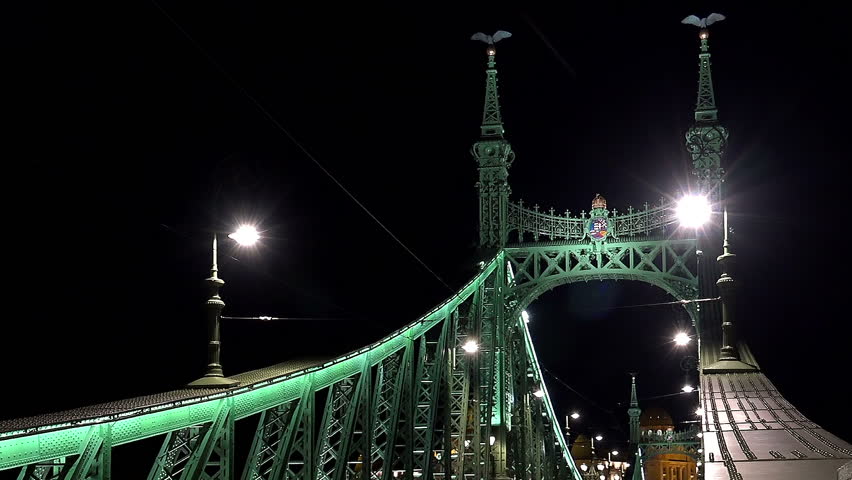 Bridge on the River Danube in Budapest. Hungary. Night, lights.