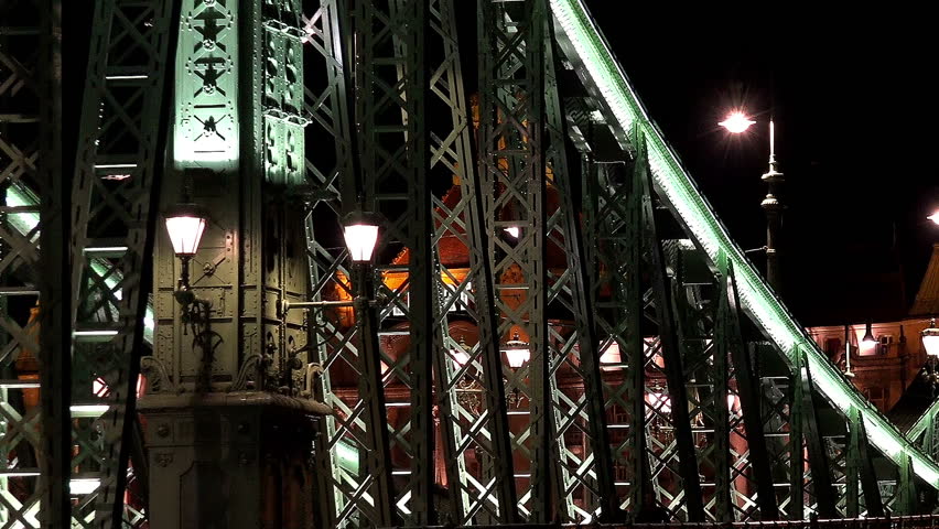 Bridge on the River Danube in Budapest. Hungary. Night, lights.