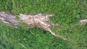 Aerial video, with drone, above a forest in typical asian landscape 