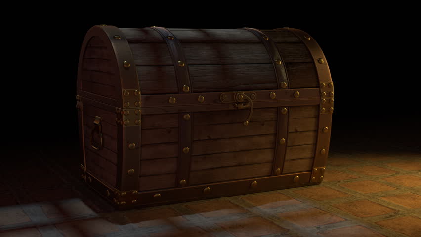 Unlocking and opening Treasure Chest. Transitioning inside the chest with a bright light inside. Royalty-Free Stock Footage #18240262