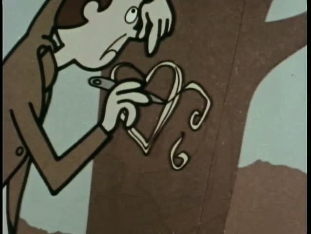 Lovelorn man carving heart into tree