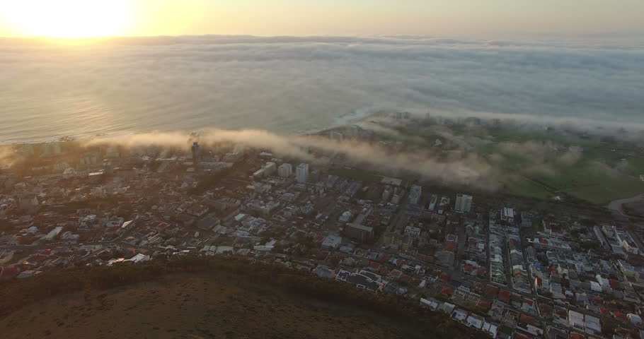 Aerial Misty Sunset Shot of Green Point in Cape Town