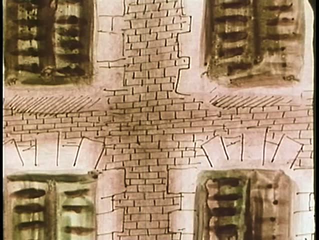 Close-up brick building cracking