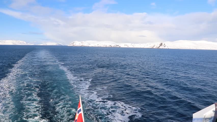 White mountains from the Norwegian sea in Norway