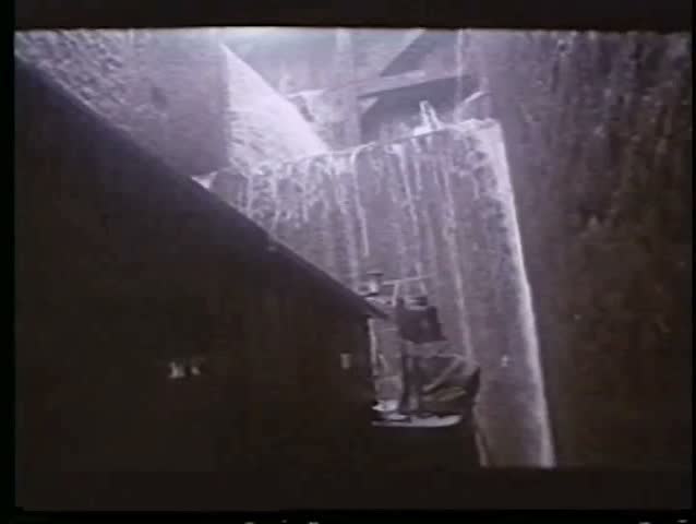 Low angle view of man made waterfall