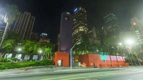 4K Hyperlapse view of Pershing Square, Downtown, Los Angeles at night