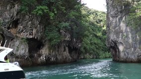 Pakbia Island, Labyrinth of Cave eroded into the Cliffs, Krabi province. Famous Thailand Tourist Landmark. 