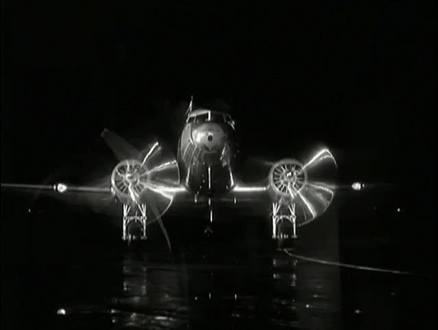 Airplane taxiing at night