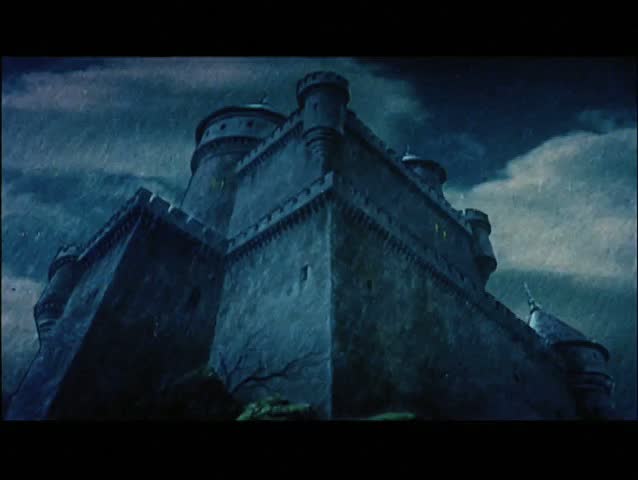 Low angle view castle in storm