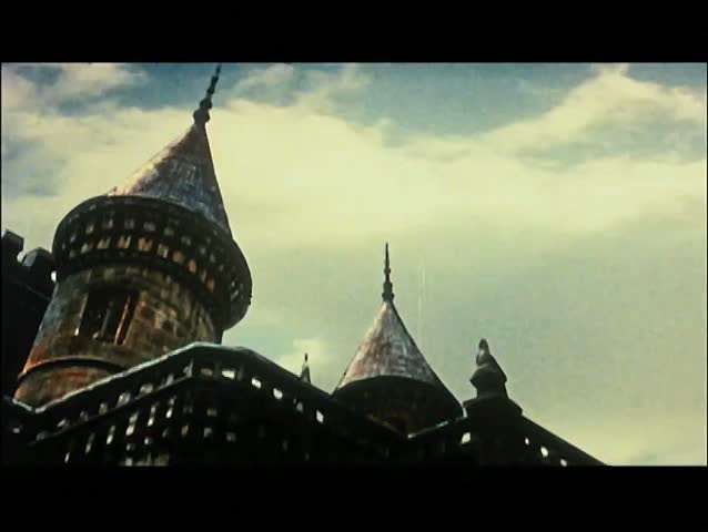 Low angle view of top of castle during storm