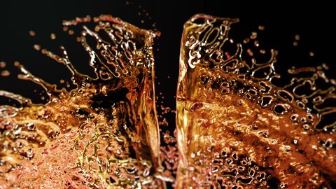Liquid Splash. Alcohol, Tea, Cola. Super Slow motion.