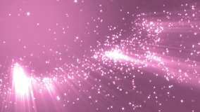 Background pink with rays in space.Waves with purple rays and particles. Abstract motion background. VJ Seamless loop.