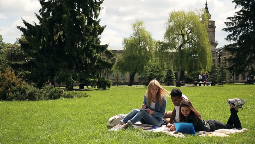 Glasses licking students outdoor